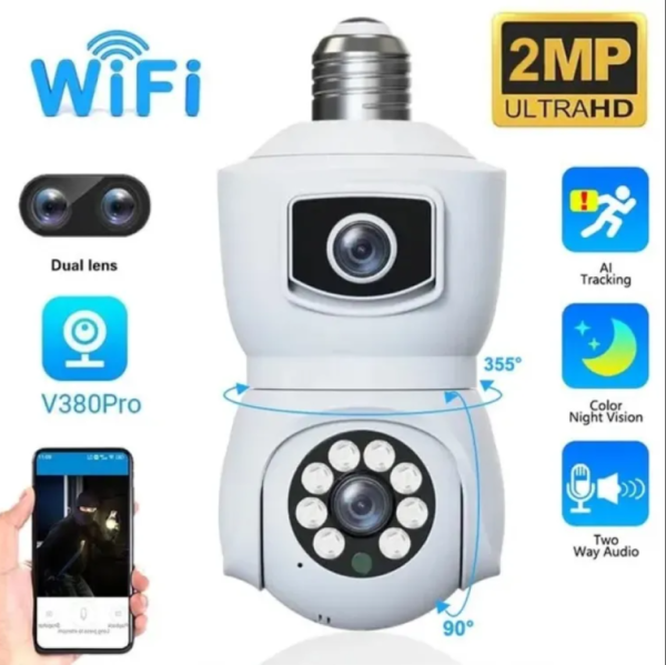 Dual Lens V380 Indoor Single Lens Bulb PTZ Long Light Wifi IP Camera